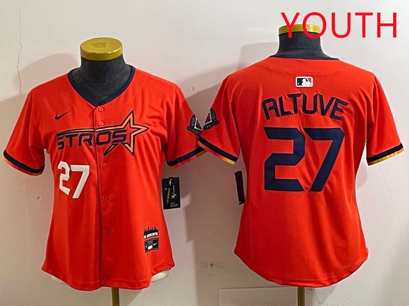 Youth Houston Astros #27 Altuve Orange Three generations Joint Name 2025 Nike MLB Jersey style 4121
